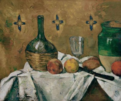 Still Life: Flask, Glass, and Pottery by Paul Cézanne